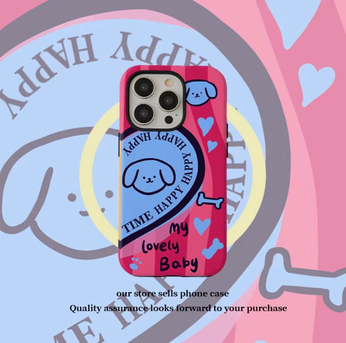 Striped Heart-Shaped Dog Phone Case