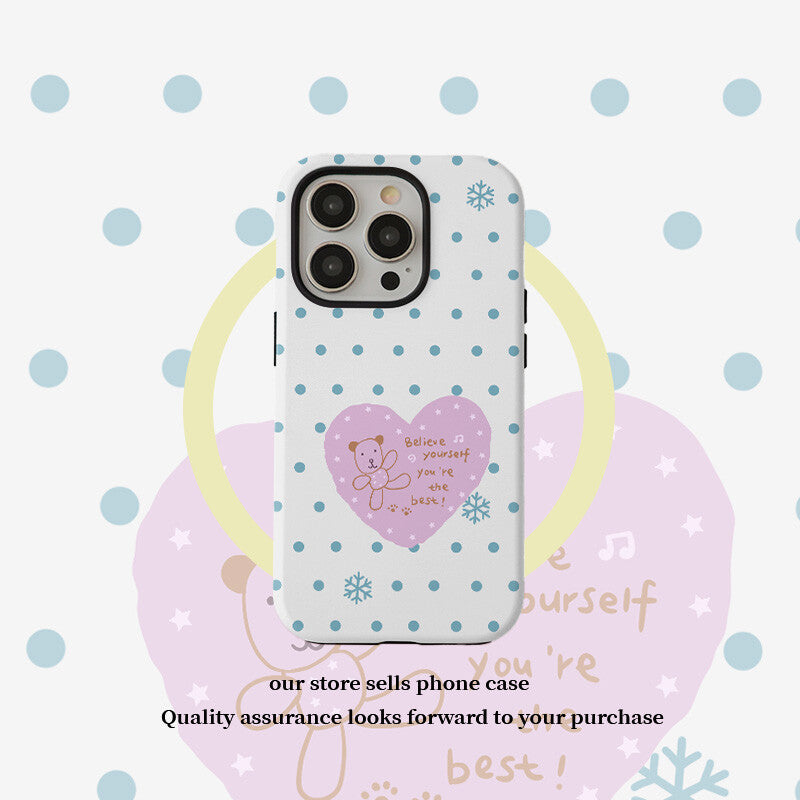 Blue Polka Dot Heart-Shaped Bear Phone Case