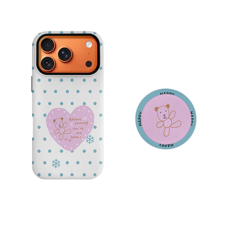 Blue Polka Dot Heart-Shaped Bear Phone Case